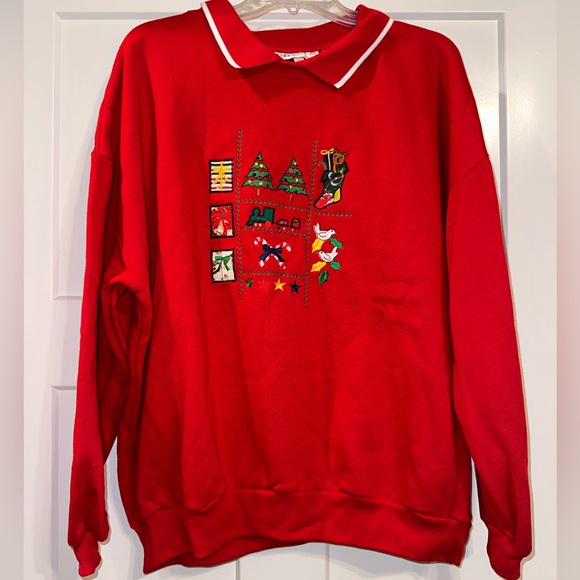 Vtg 90s Collared “ugly” embroidered Christmas sweatshirt sz 2X NWT granny core - Picture 1 of 6